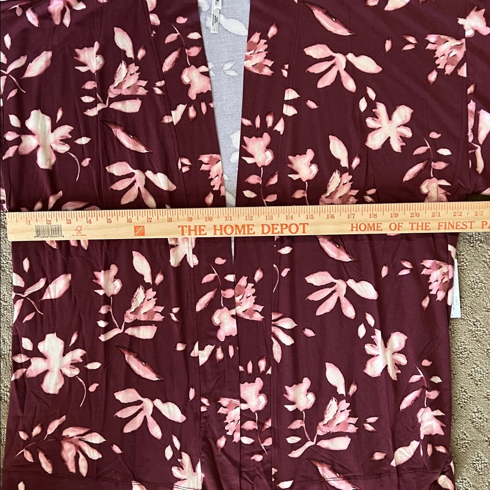 NEW Soma Burgundy Pink Pajama Robe Cool Nights Floral Open Cardigan - Picture 6 of 7